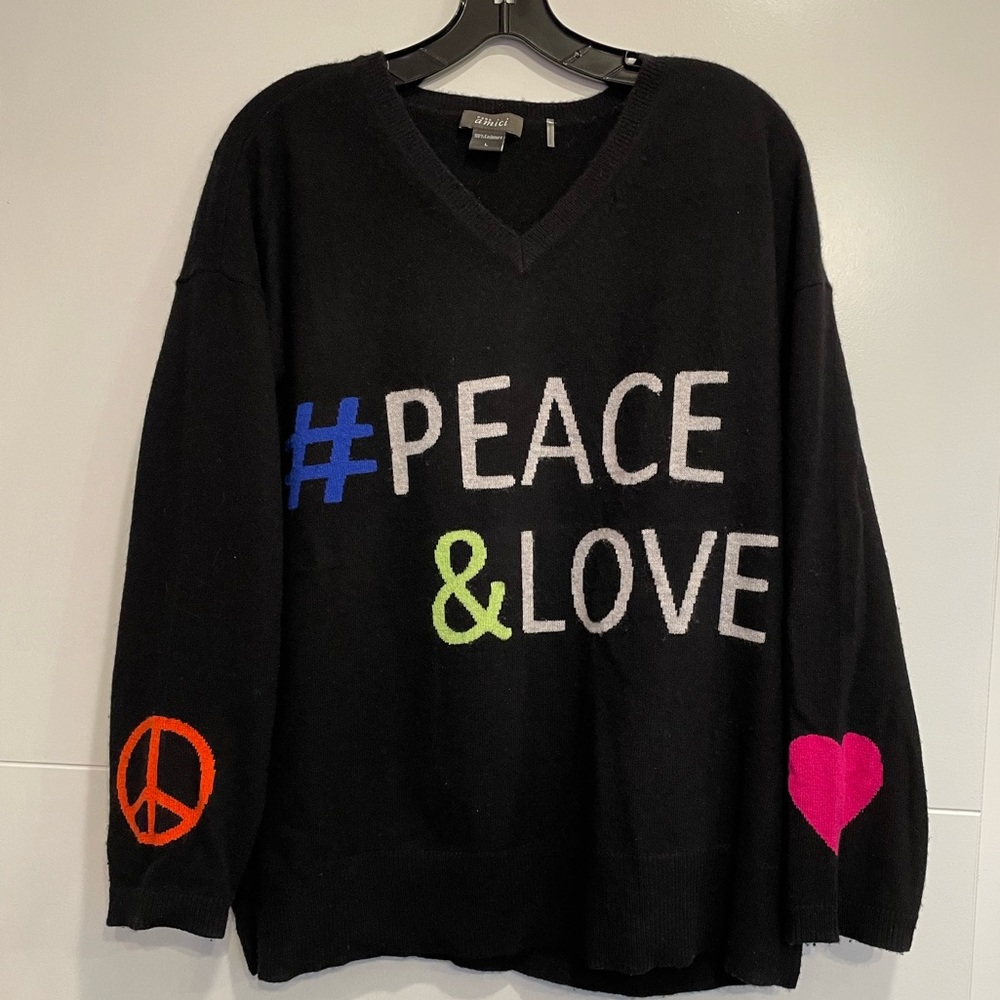 Pure Amici Woman’s Cashmere “Peace & Love” Sweater